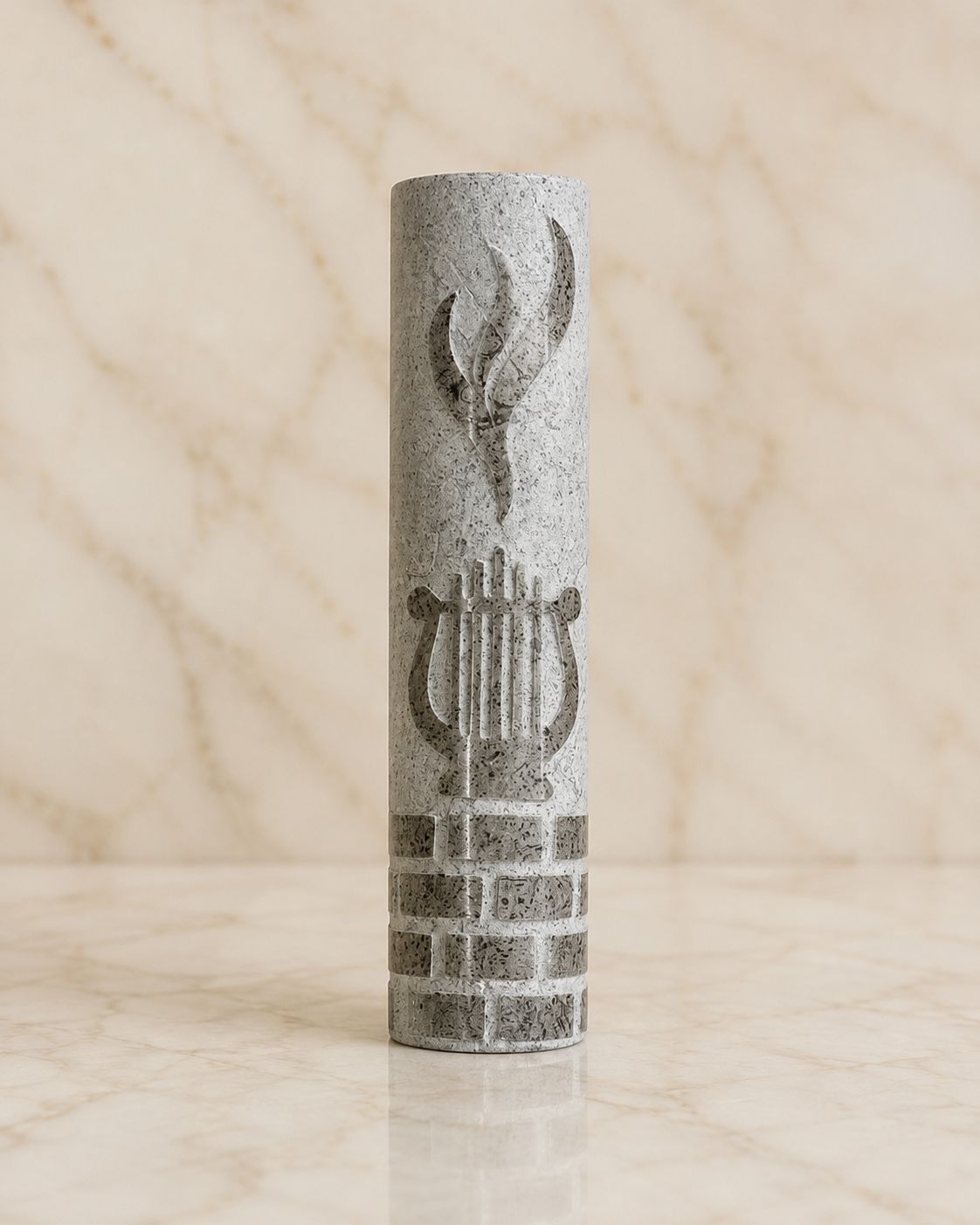 Jerusalem Stone Mezuzah Case – Shin & Harp Engraved Design