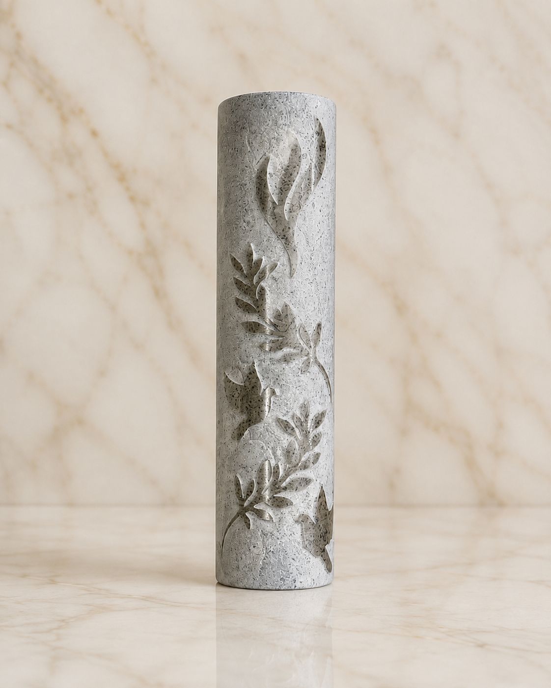 Jerusalem Stone Mezuzah Case – Shin, Dove & Olive Branch Engraved Design