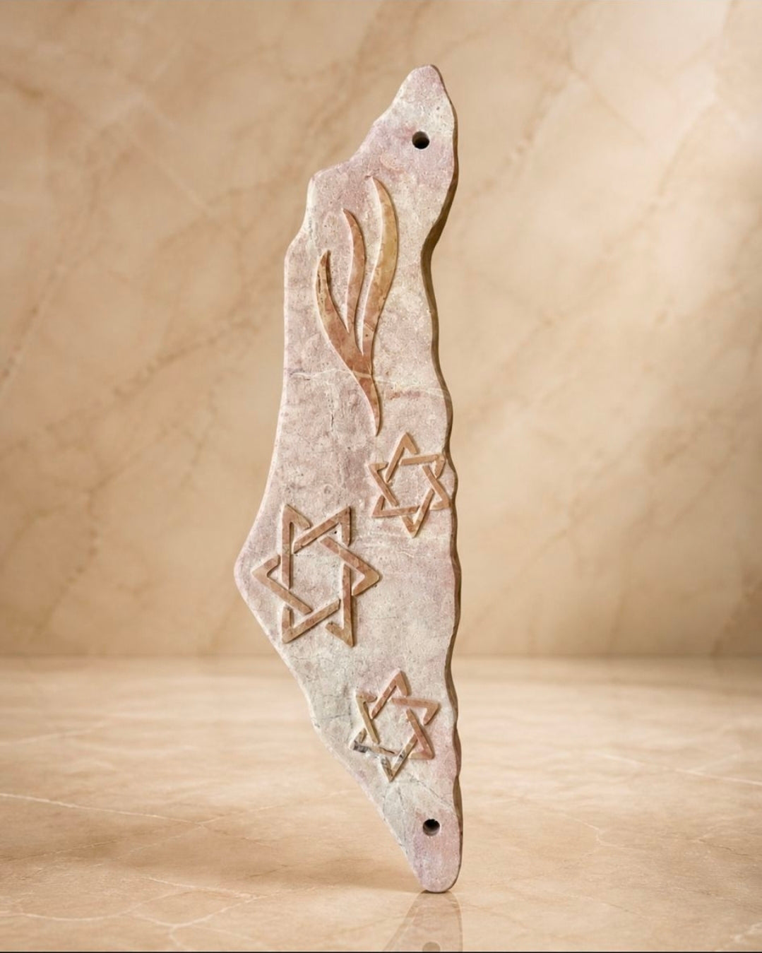Jerusalem Stone Mezuzah Case – Map of Israel Design with Shin & Star of David Engraving