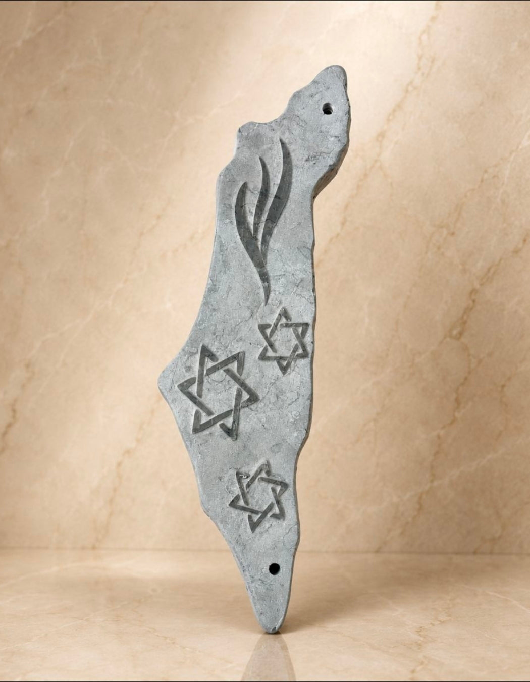 Jerusalem Stone Mezuzah Case – Map of Israel Design with Shin & Star of David Engraving