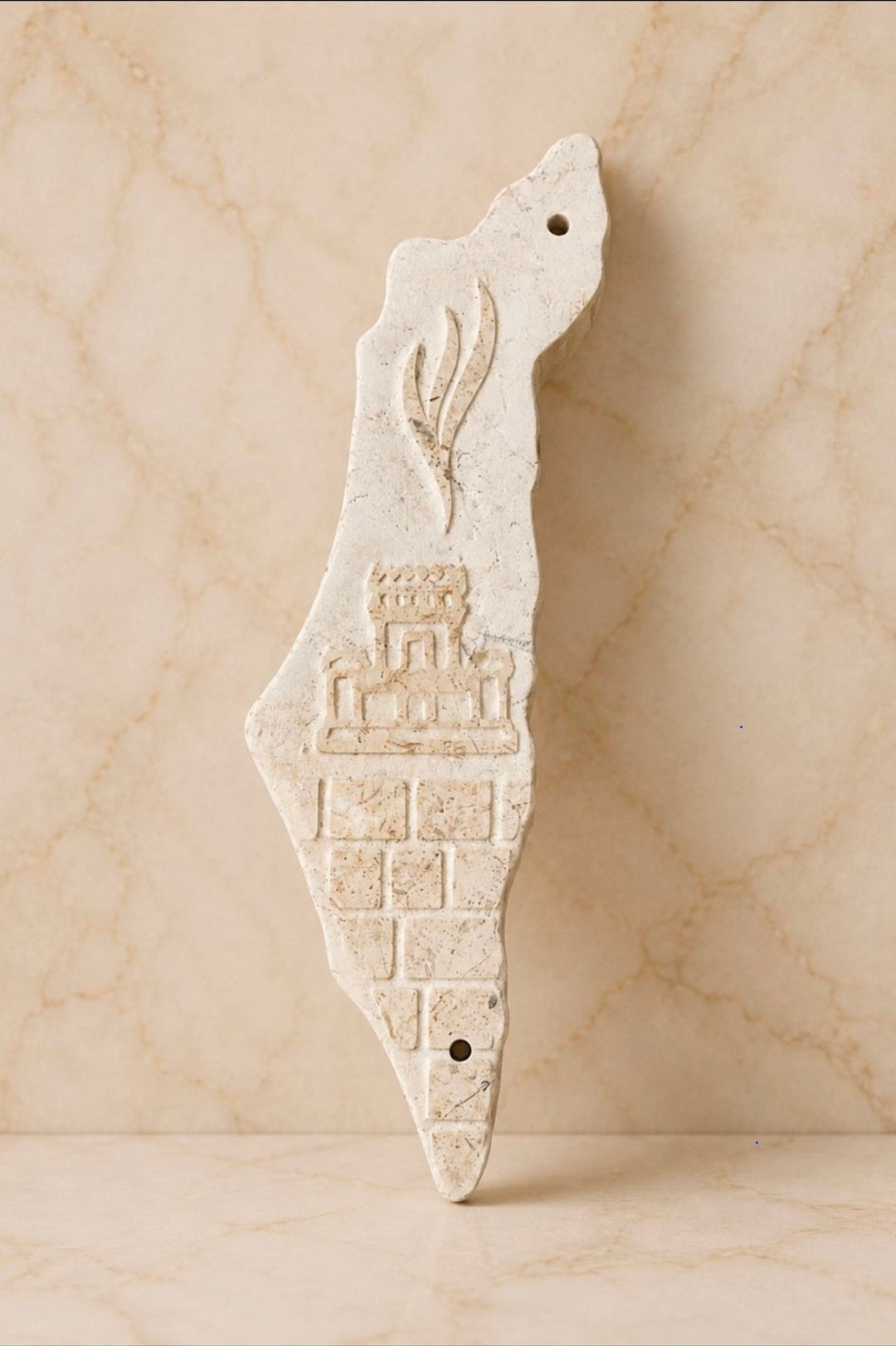 Jerusalem Stone Mezuzah Case – Map of Israel Design with Shin & Holy Temple Engraving