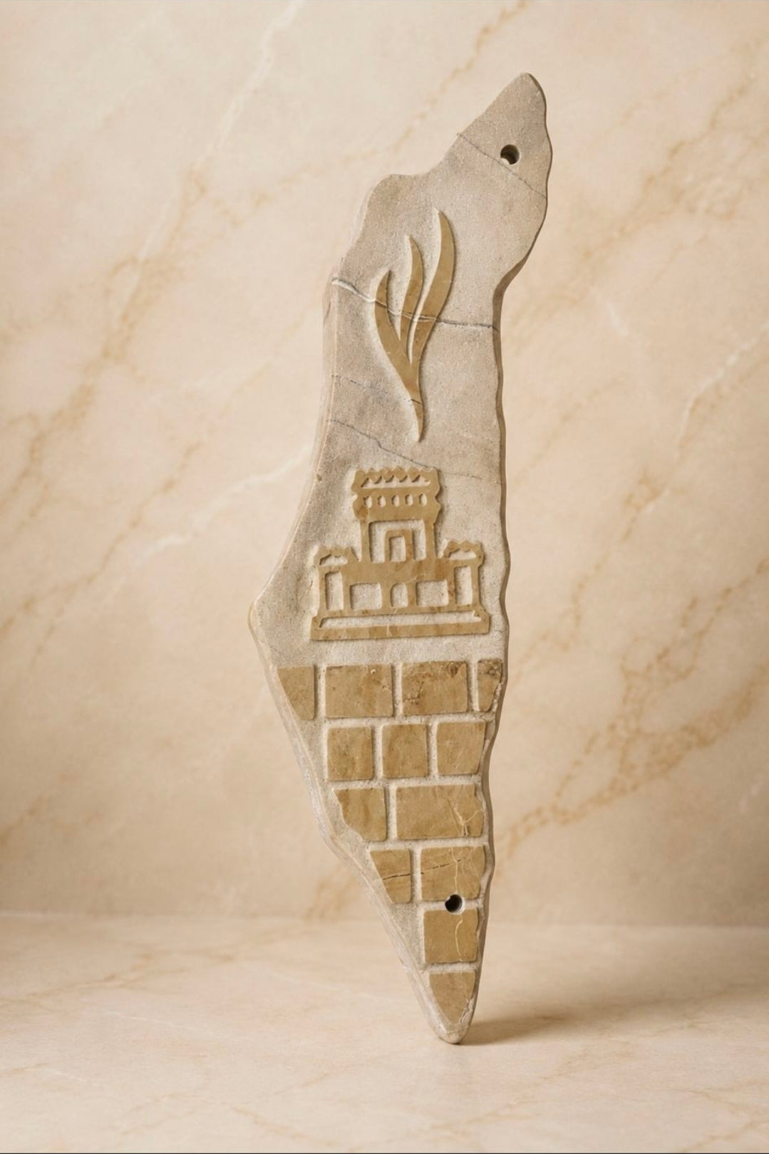 Jerusalem Stone Mezuzah Case – Map of Israel Design with Shin & Holy Temple Engraving