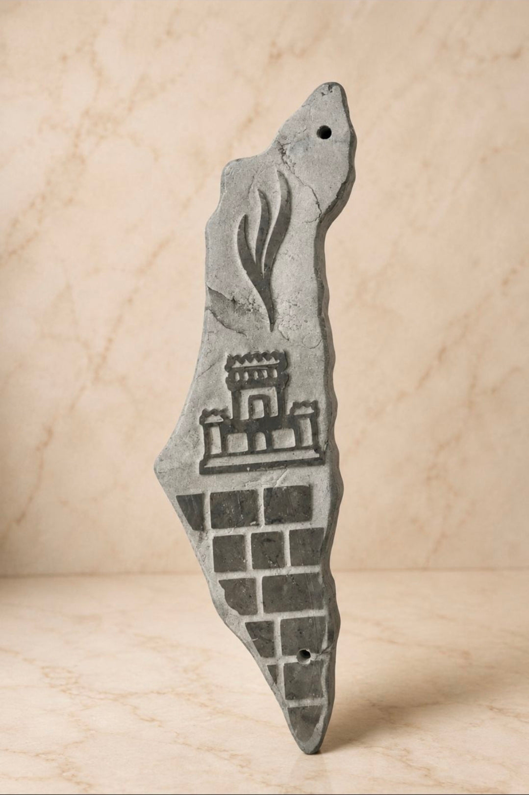 Jerusalem Stone Mezuzah Case – Map of Israel Design with Shin & Holy Temple Engraving