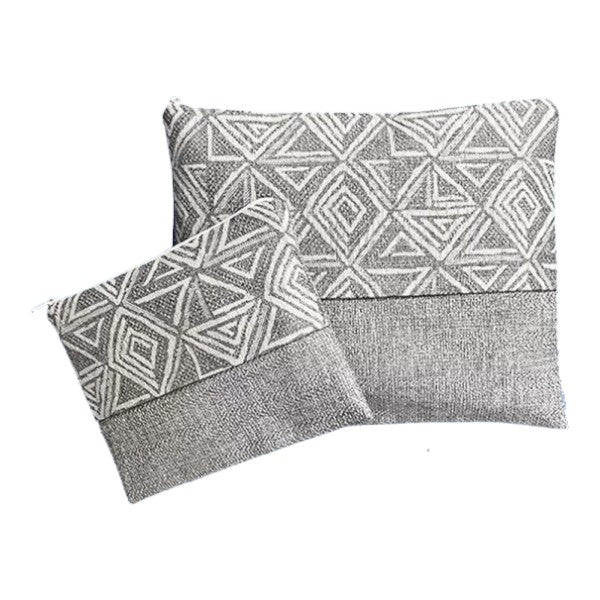 Handmade Linen Tallit & Tefillin Bag Set – Geometric Design (Gray Tones)