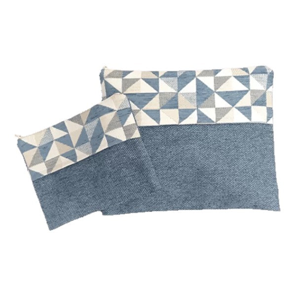 Handmade Linen Tallit & Tefillin Bag Set – Geometric Design (Blue Tones)