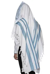 100% Cotton Tallit- Light blue stripes