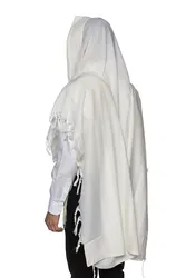 LAMENAZACH-Non-slip pure wool tallit-White stripes