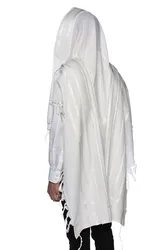 LAMENAZACH-Non-slip pure wool tallit- White&Silver stripes