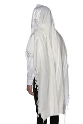 LAMENAZACH-Non-slip pure wool tallit -Shiny white stripes