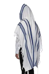 MODIM- Classic texture pure wool tallit- Blue Navy stripes