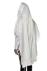 MODIM- Classic texture pure wool tallit-Shiny White stripes