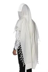 MOOSAF- Non-Slip Fancy pure wool tallit-White stripes