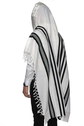 MOOSAF- Non-Slip Fancy pure wool tallit- Black stripes