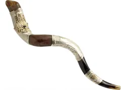 Sterling Silver Plated Kudu Yemenite Shofar - Hamsa Hand