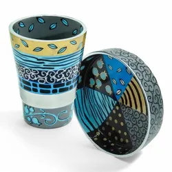hand painted enamel Kiddush Cup- Gray