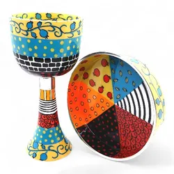hand painted enamel Kiddush Cup- Yellow