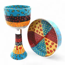 hand painted enamel Kiddush Cup- Blue