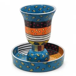 hand painted enamel Kiddush Cup- Blue