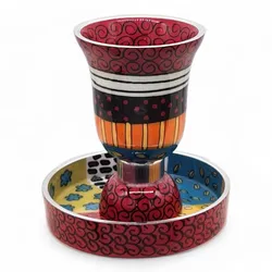 hand painted enamel Kiddush Cup- Red