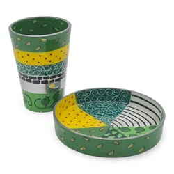 hand painted enamel Kiddush Cup- Green