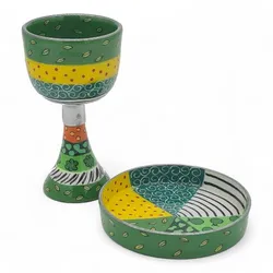hand painted enamel Kiddush Cup- Green