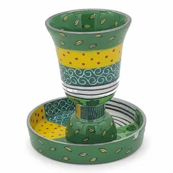 hand painted enamel Kiddush Cup- Green