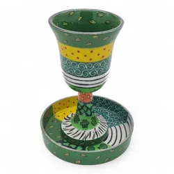 hand painted enamel Kiddush Cup- Green