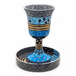 hand painted enamel Kiddush Cup- Gray