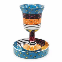 hand painted enamel Kiddush Cup- Blue