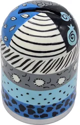 Hand painted enamel Tzedakah Box- Blue