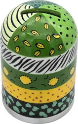 Hand painted enamel Tzedakah Box- Green
