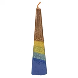 Decorated Pyramid Havdalah Candle- Brown Yellow & Blue