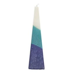 Decorated Pyramid Havdalah Candle- White & Blue