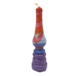Decorated Lantern Havdalah candle -Orange & Purple