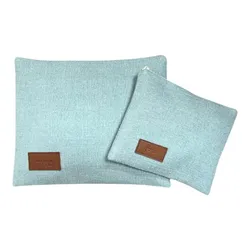 Light blue tallit and tefillin bag set with leather embossing
