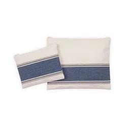 Blue striped woven tallit and tefillin bag set