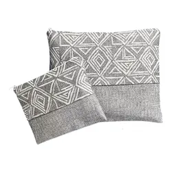 Gray and cream geometric combined tallit and tefillin bag set