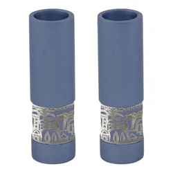 Round Candlesticks + Metal Cutout Jerusalem - Blue