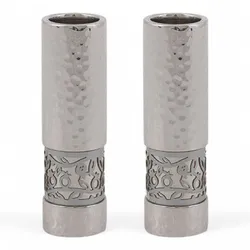 Round Candlesticks + Metal Cutout Pomegranates - Hammerwork+ Stainless Steel