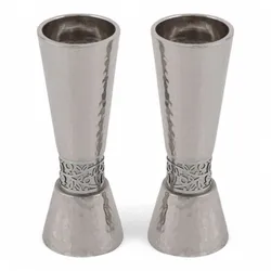 Large Candlesticks + Metal Cutout Pomegranates- Hammerwork + Stainless Steel