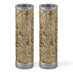 Cylinder Candlesticks + Metal Cutout - Brass