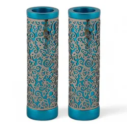 Cylinder Candlesticks + Metal Cutout - Turquoise
