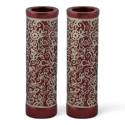 Cylinder Candlesticks + Metal Cutout - Maroon