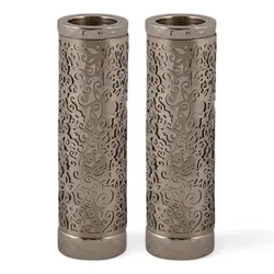 Cylinder Candlesticks + Metal Cutout - Stainless Steel