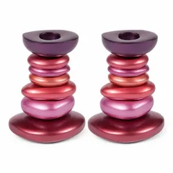 Candlesticks - Stones - Maroon