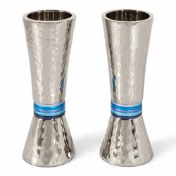 Candlesticks - Hammer Work + Rings - Blue