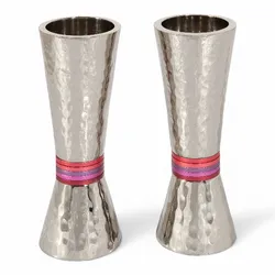 Candlesticks - Hammer Work + Rings - Maroon