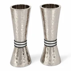 Candlesticks - Hammer Work + Rings - Black