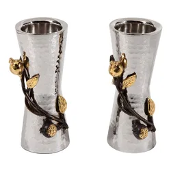 Small Candlesticks - Stainless Steel + Pomegranates