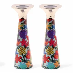 Candlesticks - Cone + Painted - Tall - Flowers